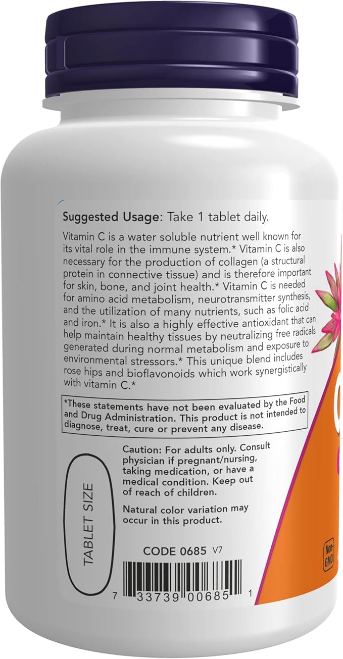 NOW Supplements, Vitamin C-1,000 with Rose HIPS & Bioflavonoids, Antioxidant Protection*, 100 Tablets (Pack of 2)