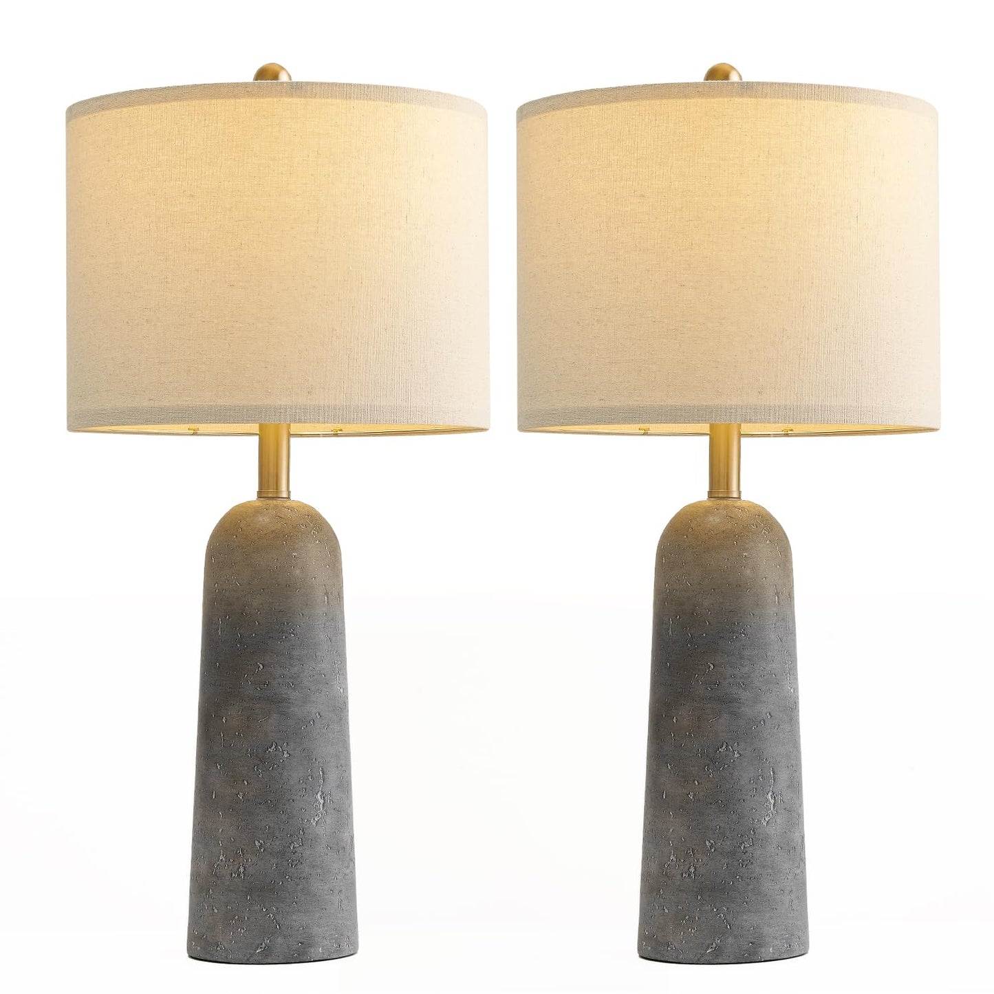 BOBOMOMO Modern Gray Resin Table Lamp Set of 2 with Linen Shades, 27.25in - AMZ-T1255GY, Ideal for Living Room and Bedroom