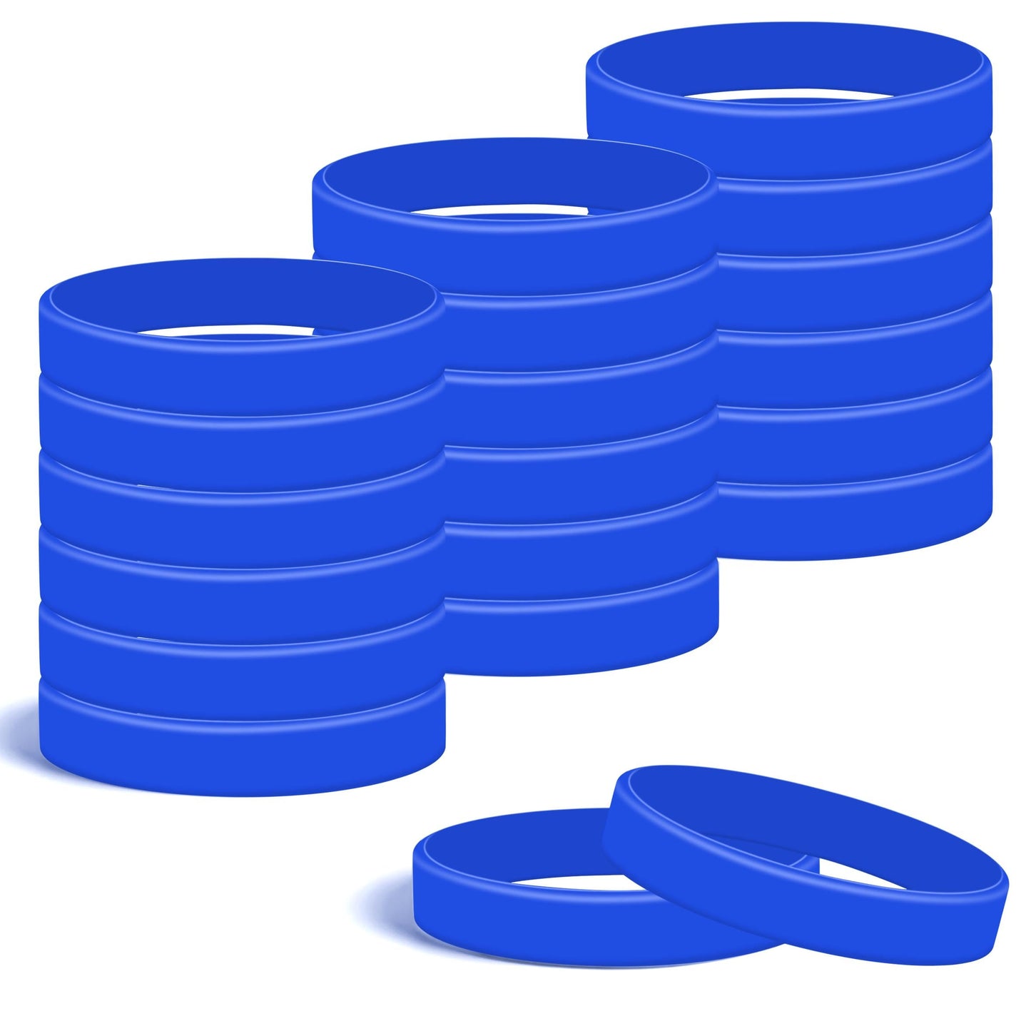 Lesnala 24Pcs Royal blue color blank silicone bracelet Solid color rubber wristbands Stretch wristbands for events Men Women Tee