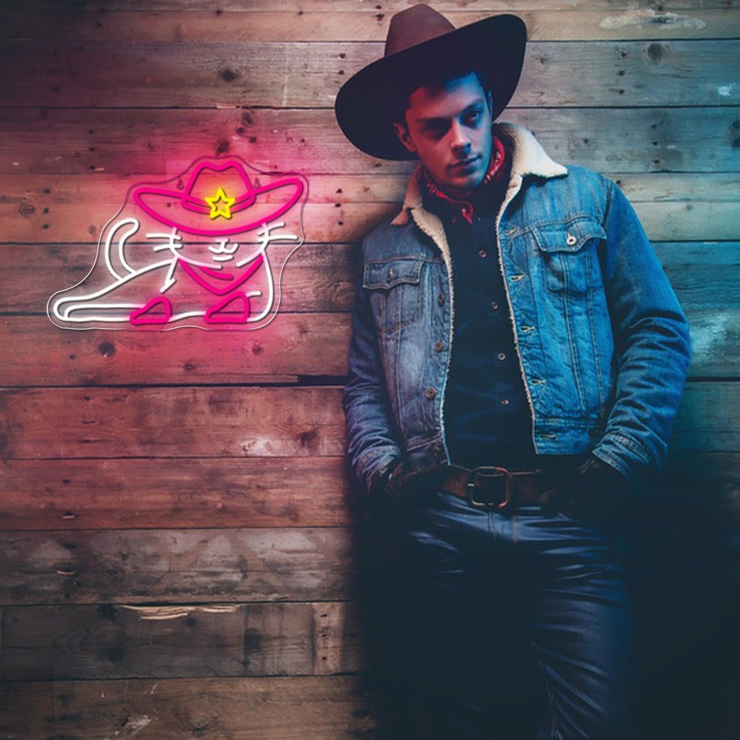 WLHOPE Cowboy Cat Neon Signs for Wall Decor Western Cute Cat LED Lights Decorations for Bar Party Bedroom Club Living Room,Best Gift for Teens