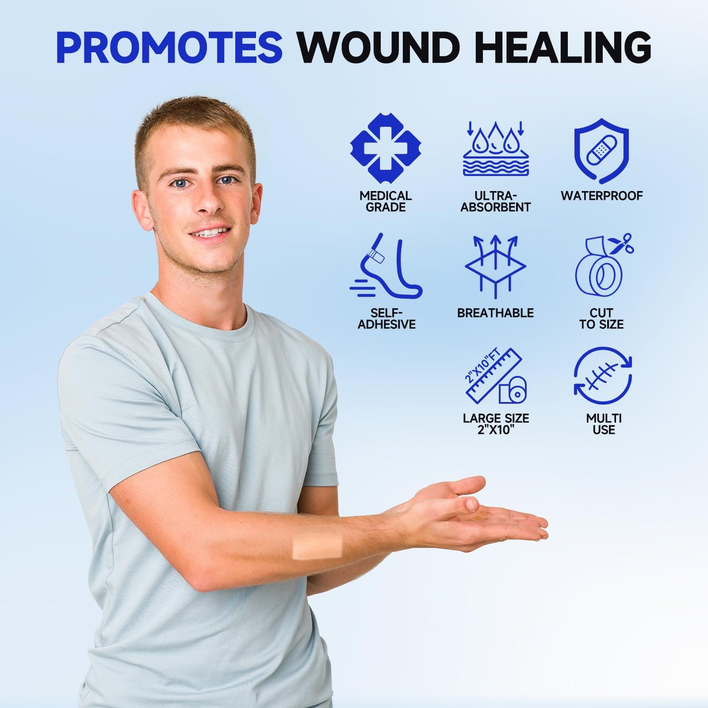 Hydrocolloid Roll for Wound Care - Medical Grade Self-Adhesive Gel Bandages, Ultra Absorbent & Waterproof Bandage, DIY Cut-to-Size First Aid Supply (2in×10ft)