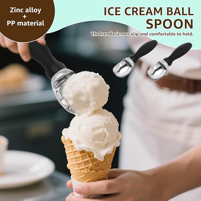 2Pcs Ice Cream Scoop with Ergonomic Soft Grip Handle Professional Ice Cream Scooper Multifunctional Cookie Scoop for Cookie Dough Gelato Sorbet Black