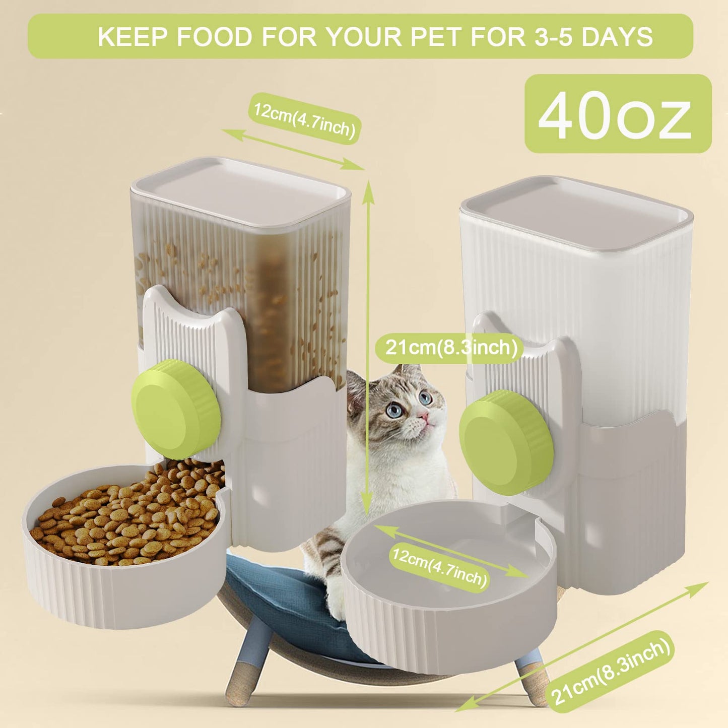 Lemtrflo Rabbit Feeder for Cage,Hanging Automatic Cat Feeder and Water Dispenser,Ferret Cage Accessories,Food Water Bowl for Cats Rabbit Guinea Pig Cages(Cage Grid Spacing Over 1.2'')