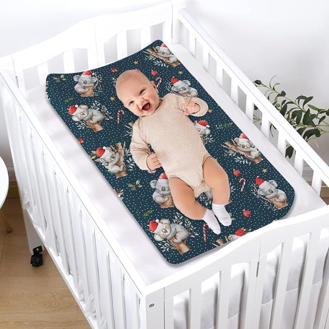 Christmas Koala Baby Changing Pad Covers Australian Animal Diaper Changing Table Sheets for Boy Girl Cute Koala Bears Santa Hat Branch Gift Soft Stretchy Fitted Baby Change Table Mats 32''x16''