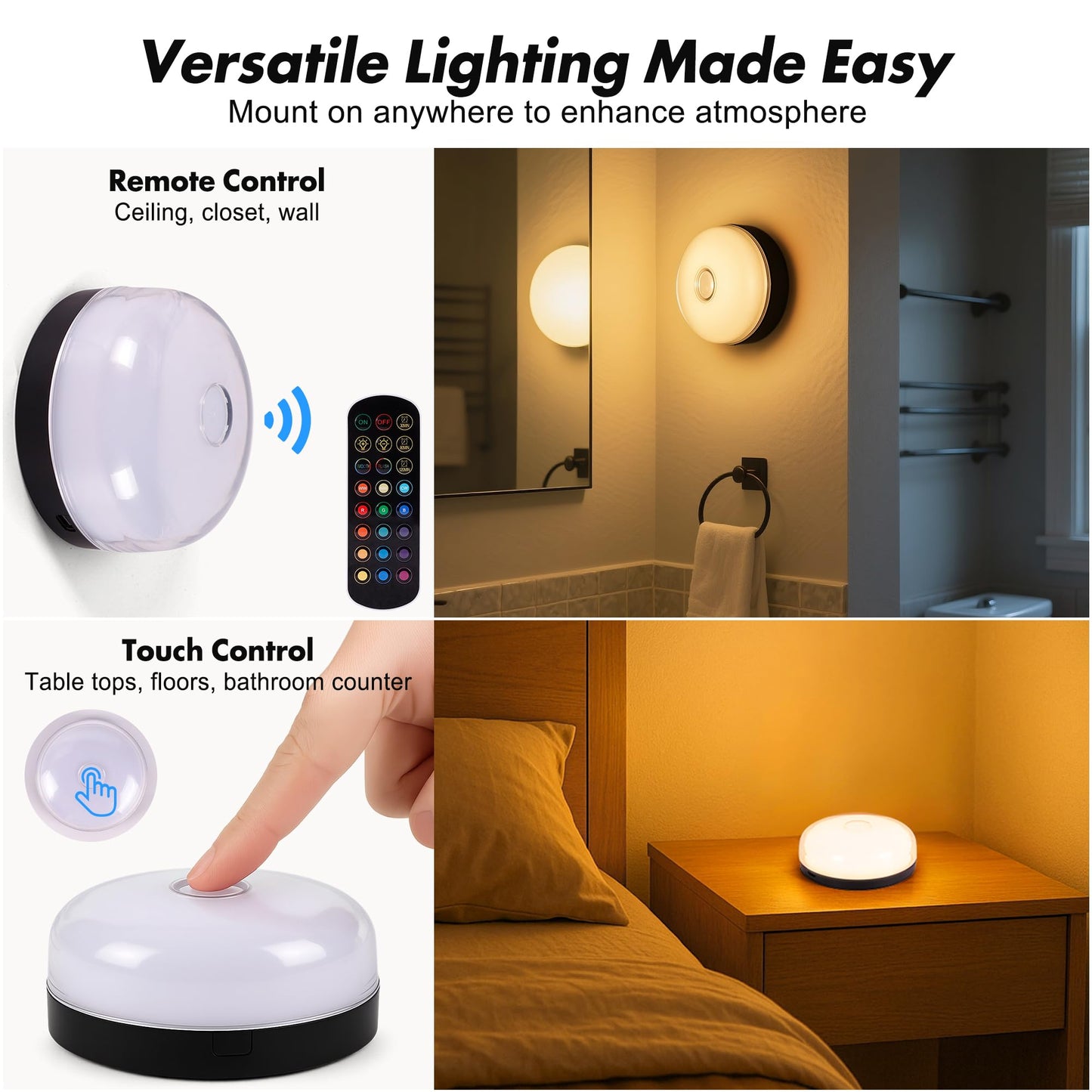 2-Pack Rechargeable Shower Lights For Inside Shower  15 Rgbw Color Changeable Waterproof Lights For Shower With Remote(Dimmable&Timer)  Wireless Led Mood Lighting For Bathroom  Closet  Bedroom  Party