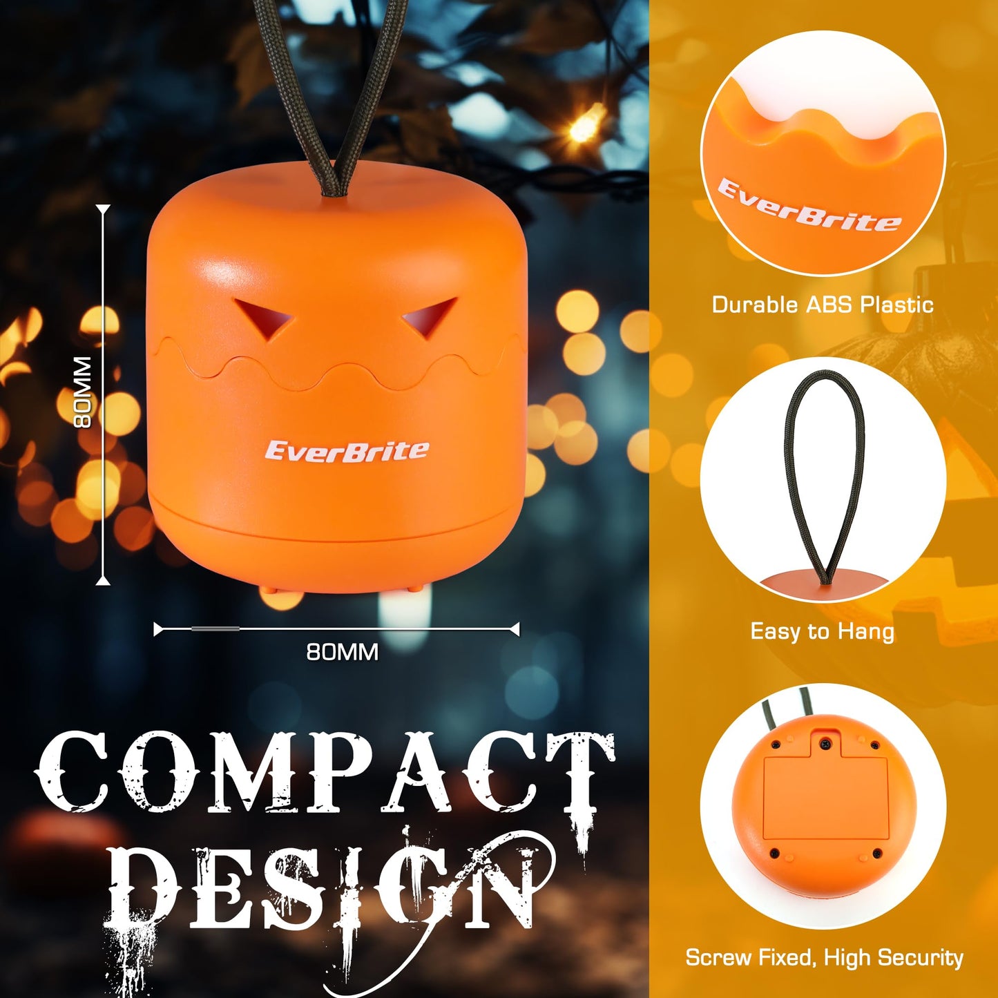 Everbrite 3-Pack Collapsible Halloween Pumpkin Lanterns, Orange Abs Light-Up Jack O Lanterns For Kids, Model E041044A