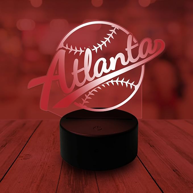 CLORURBANLIVE 3D Baseball Atlanta Night Light 3D Illusion Lamp with Remote Control 16 Color Options Sports Decor Lighting for Fans (Atlanta Multicoloured)