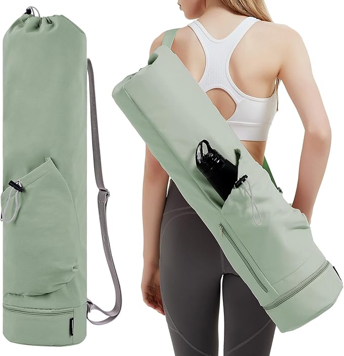 sportsnew Yoga Mat Bag with Water Bottle Pocket and Bottom Wet Pocket, Exercise Yoga Mat Carrier Multi-Functional Storage ...