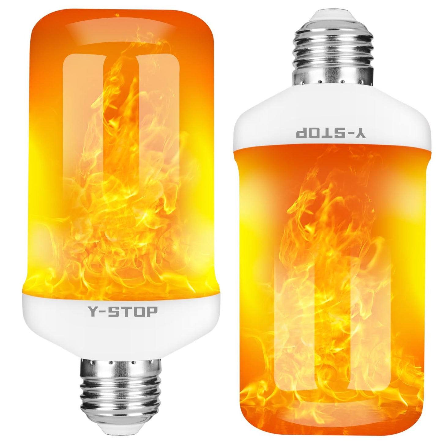 Y- STOP LED Flame Light Bulbs, 4 Modes Fire Effect, E26 Base, White, 2 Pack