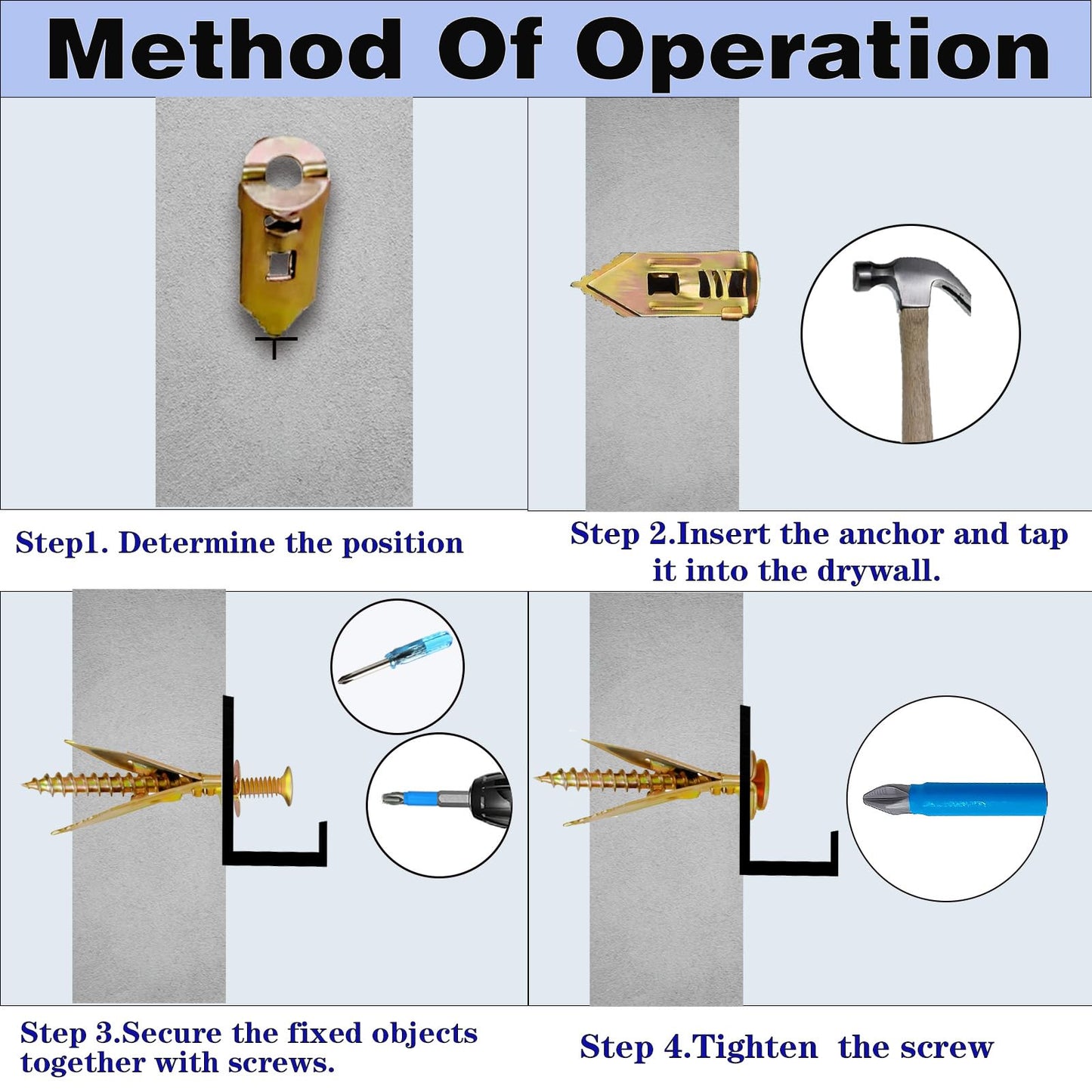 400pcs Self-Drywall Dilling Anchors Screws with 4 Different Expansion Sizes Screw Set, Zinc Plated Steel Dry Wall Screws no Drilling Required, Easy to Install