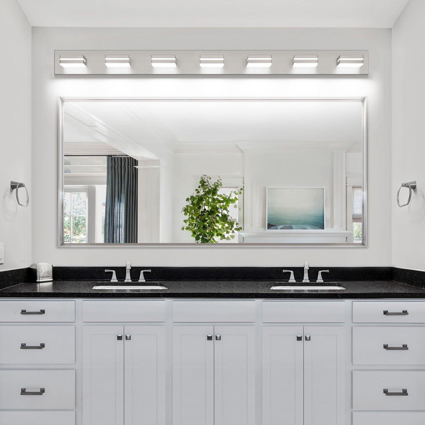 Sinerise Led Modern Bathroom Vanity Light Fixtures (7-Light  55-Inch)  Brushed Nickel Modern Acrylic Bathroom Wall Lighting Fixtures Over Mirror (Cool White 6000K)