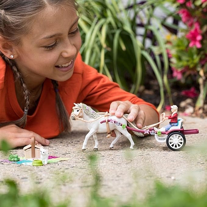 Schleich Horse Club - 32PC Horse and Carriage Picnic Playset - With Pony, Toy Dog, Action Figure and More - Interactive Play for Kids Ages 5+