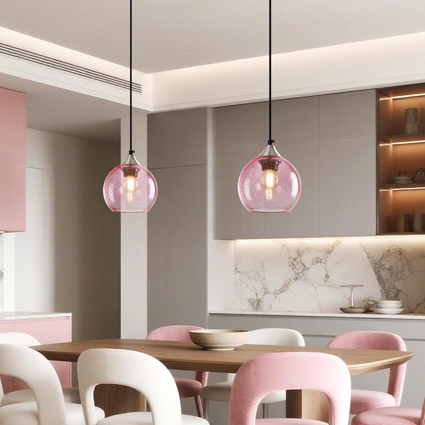 Lbsqj Pink Glass Pendant Lights Kitchen Island Globe Pendant Light Fixtures Modern Pendant Lighting For Bedroom Living Dining Room Light Fixture (5.9 In  3 Pack)