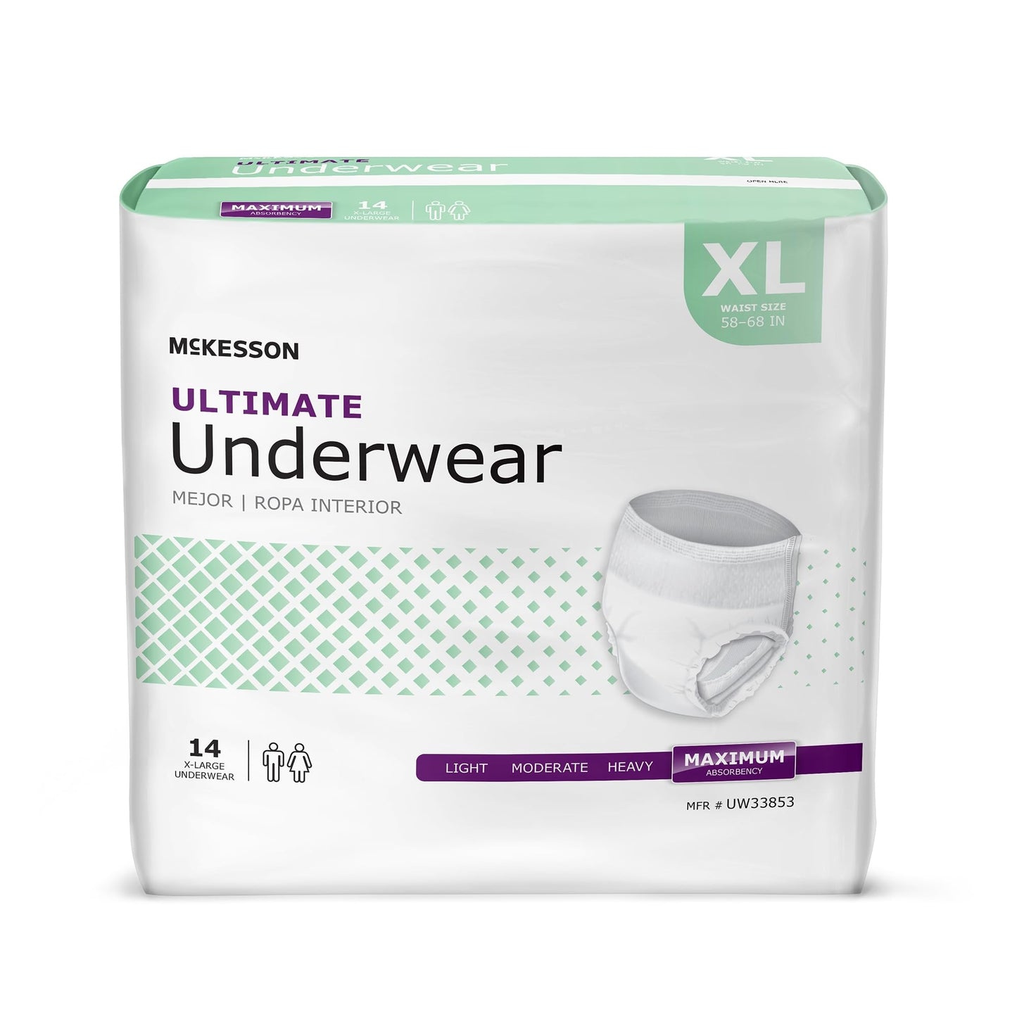 McKesson Ultimate Adult Incontinence Underwear, [56 Count], XL, 58-68 in. Maximum Absorbency, Unisex Bladder Leak Protection, Pull-On Style with Tear-Away Sides, for Postpartum and Incontinence