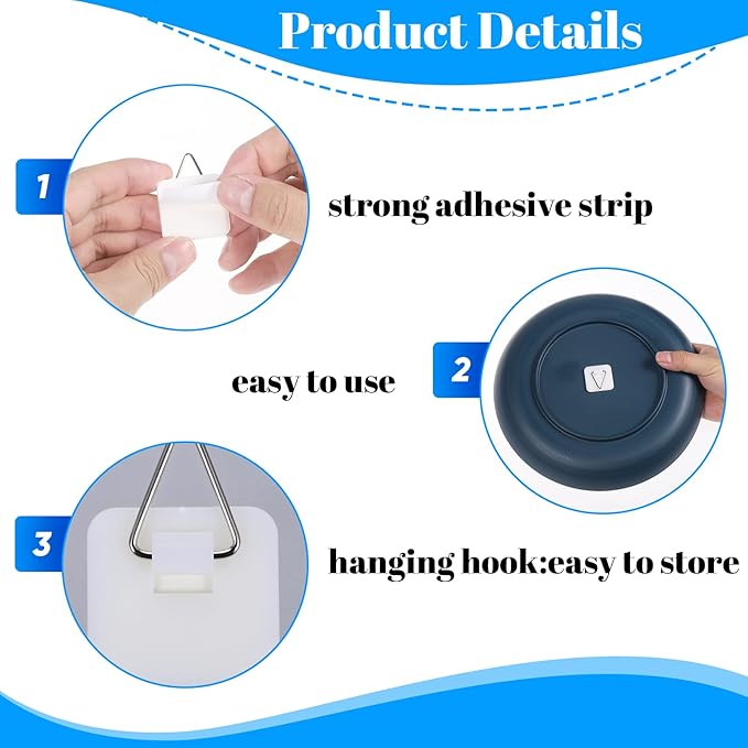 Grevosea 15 Pcs Wall Plate Hangers, Adhesive Picture Hangers Frame Hangers Without Nails Picture Hanging Hooks Plate Holders for Displaying Decorative Plates and Wall Art
