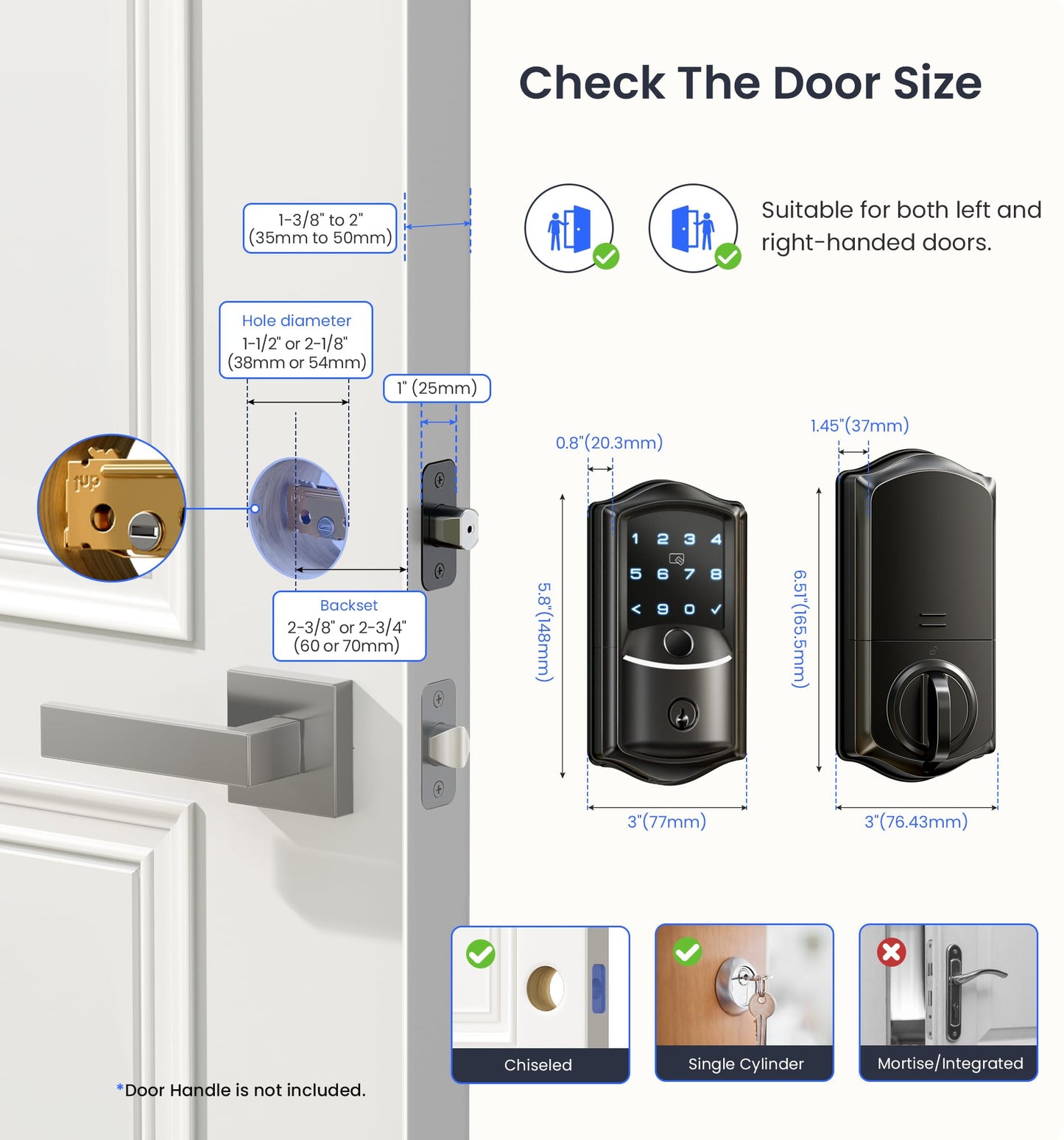 Veise VE027 Built-in Wi-Fi Smart Lock, Fingerprint Keyless Entry Front Door Lock, App Remote Control, No Hub Needed, Keypad Deadbolt with Long Battery Life, IP65 Waterproof, BHMA Grade 3, Matte Black