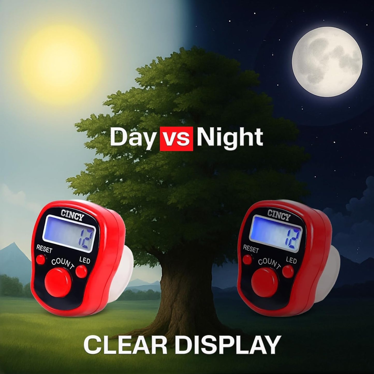 CINCY Clicker Counter with LED for Day & Night Use | Instant Reset, Accurate & Quiet, Long Battery Life | for People, Laps, Pitch, Golf, Baseball, Fish Counting – 1 Pack