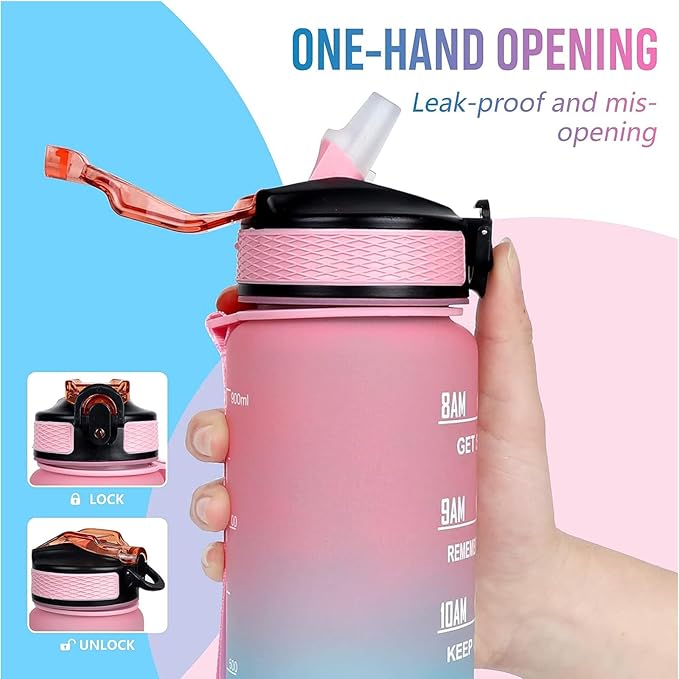 Bulldog Dog 32 oz Water Bottle with Times Marker to Drink and Straw, Carrying Strap, Leakproof Tritan BPA-Free, Ensure You Drink Enough Water for Fitness, Gym, Camping, Outdoor Sports