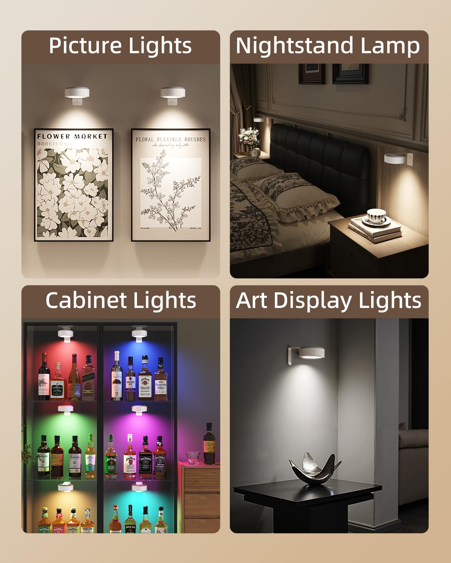 EZVALO Picture Lights - 2000mAh Magnetic Wall Art Light, 3 Color Temps, Dimmable, 3 Pack, White, Model LT-01