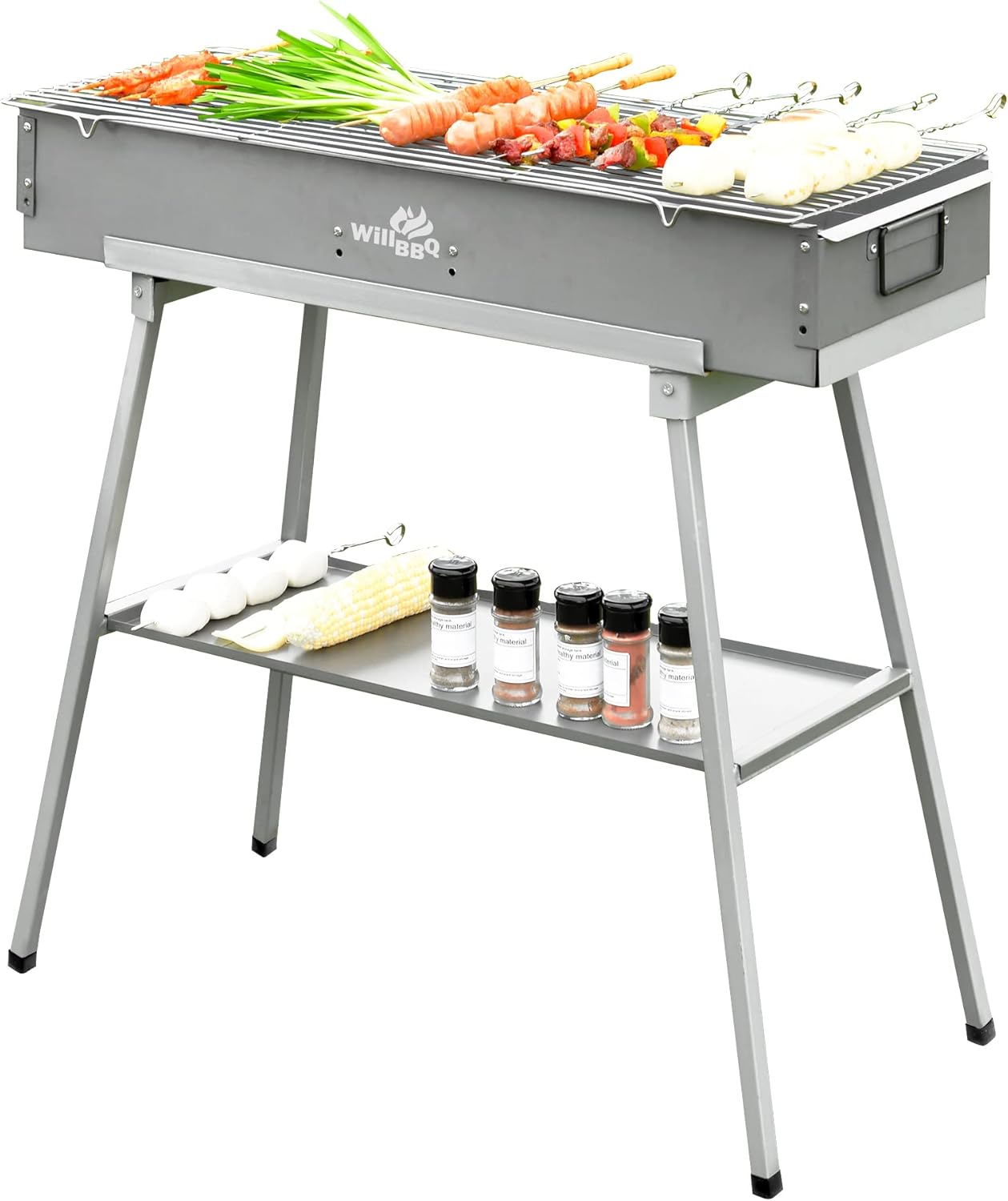 Charcoal Grills Commercial Quality Portable Multiple Size Hibachi BBQ Lamb Skewer Folded Camping Barbecue Grill for Garden Backyard Party Picnic Travel Outdoor Cooking Use(31.6x10.3x5.1 inch)