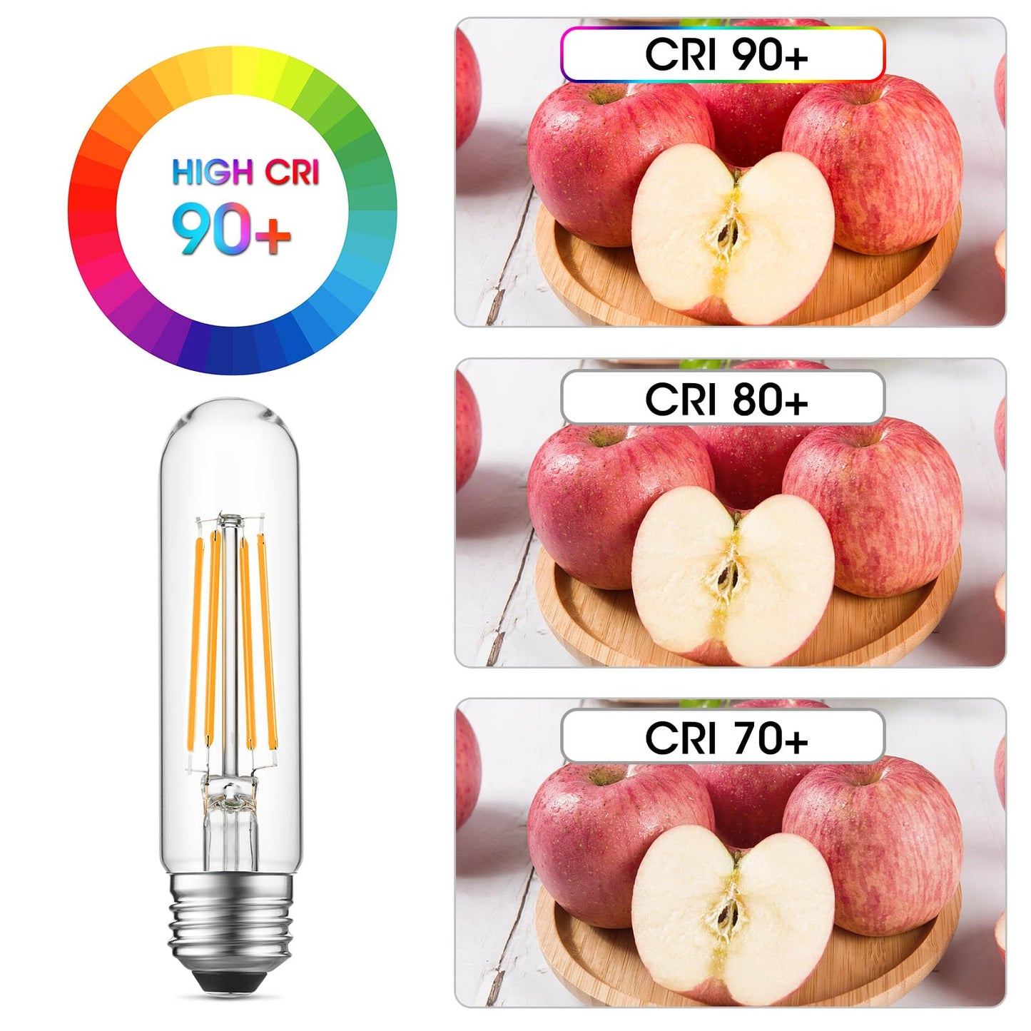 Gozelux Dimmable E26 Edison Bulb, AC120V Warm White 2700K Light Bulbs, 6W Equal 60 watt 750LM Tubular T10 LED for Rustic Pendant, Chandeliers, Wall Sconces,Vanity, Pack of 4