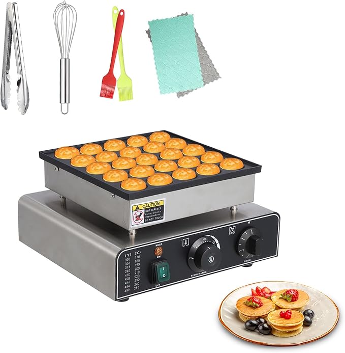 25Pcs Mini Dutch Pancake Maker, Commercial Electric Nonstick Pancake Maker Machine With 1.8" and 50-300℃ Separate Control, Diameter Mini Muffin Maker for Snacks, Desserts