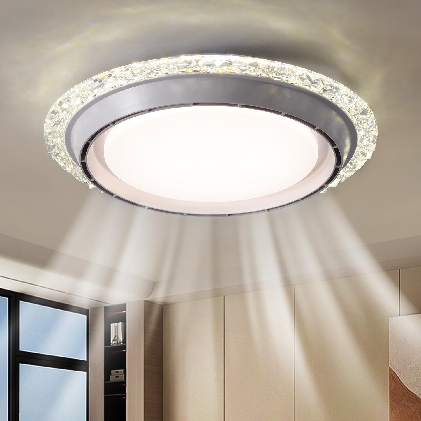 Ahawill 19.29 Bladeless Ceiling Fan With Light,Modern Crystal Ceiling Fan With Remote Control,Enclosed Flush Mount Fandelier,6