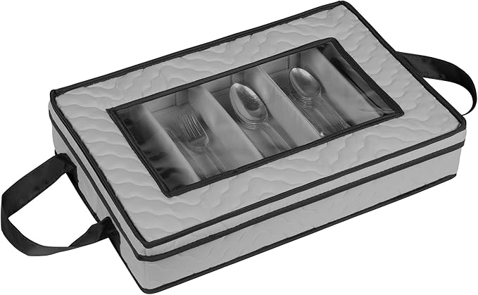 Flatware Storage Case - Durable 5 Compartment Silverware Storage Container Box with Removable Lid and Easy to Carry Handles - Large Capacity Keeps Your Cutlery Organized & Protected - Gray