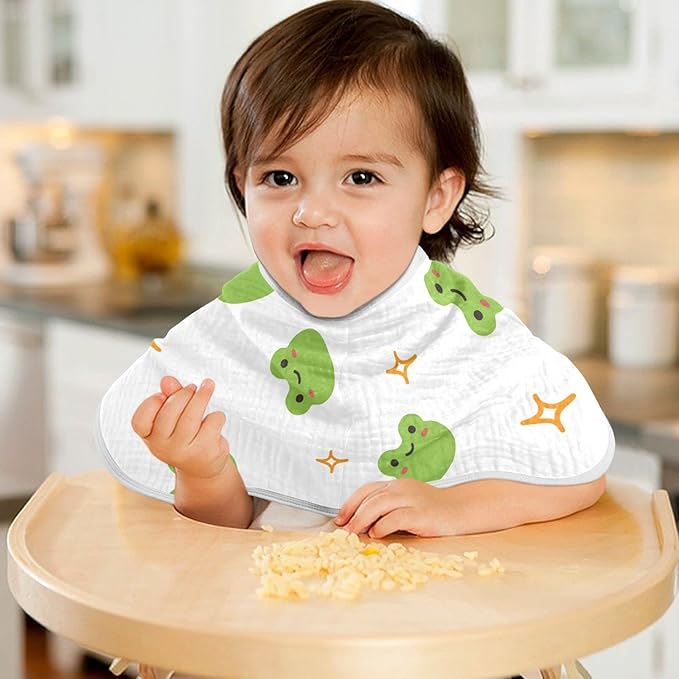 Muslin Baby Burp Cloths Set of 4, Soft Absorbent Cute Frog Muslin Washcloths, Bibs, Face Towel for Newborn Boys Girls, 22 x 11 Inch