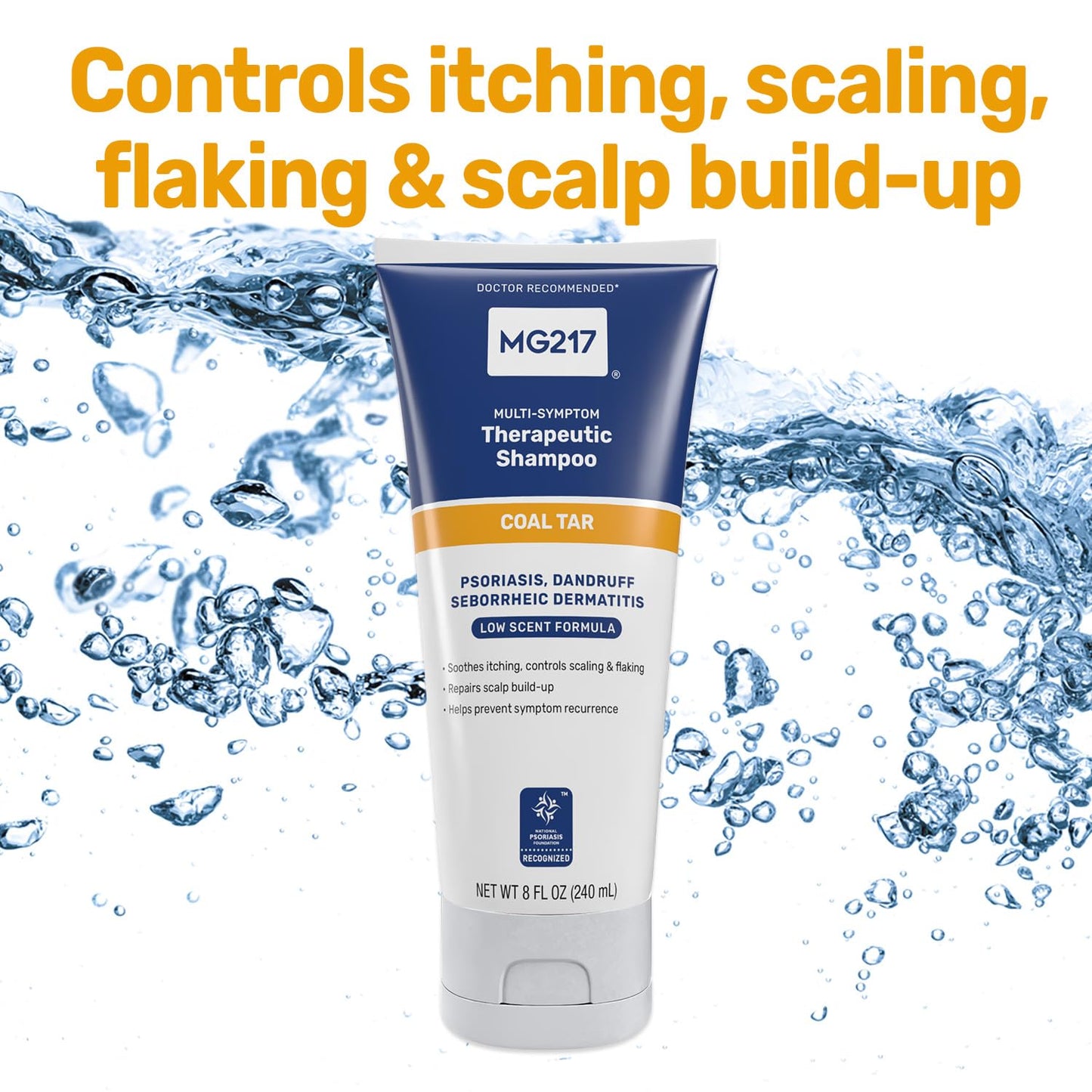 MG217 Psoriasis Shampoo with Coal Tar, Therapeutic Scalp Treatment, Controls Itching, Scaling, Flaking, Scale Buildup, Psoriasis