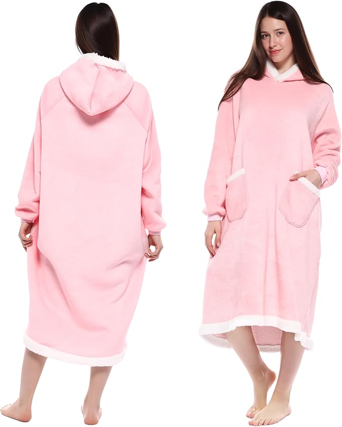 Yosamio Hooded Blanket Wearable Super Soft Flannel & Sherpa, Oversized Fleece Hoodie Blanket, Cozy Wearable Blanket