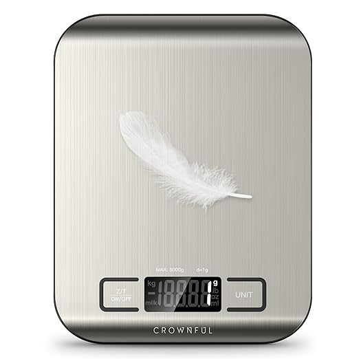 CROWNFUL Food Scale, 11 lb Digital Kitchen Scales with Built-in Coin Battery, Weight Ounces and Grams for Cooking and Baki...