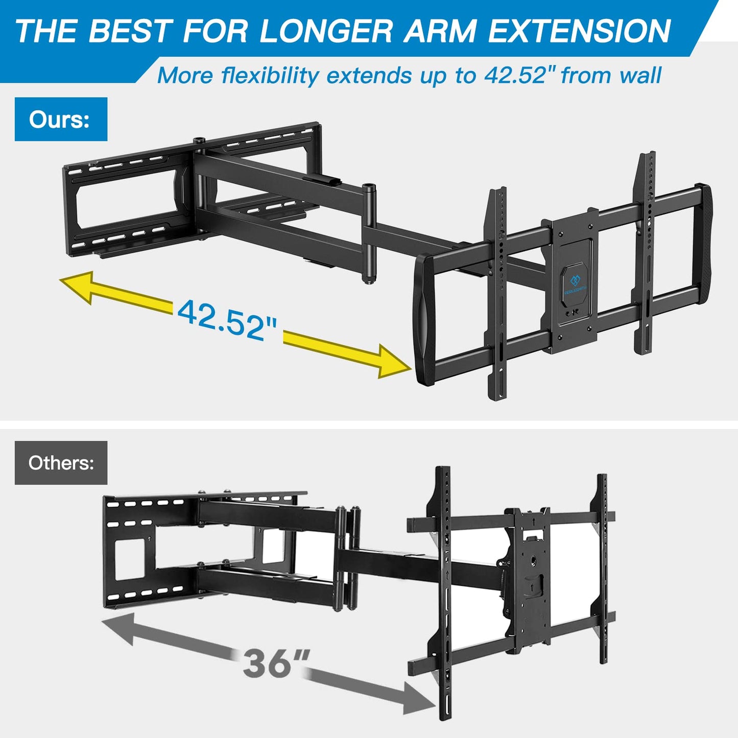 PERLESMITH Long Arm TV Wall Mount for 42-90 inch TVs, Full Motion TV Mount with 42.72 inch Extension Articulating Arm Swivel and Tilt, Max VESA 800x400mm, Holds up to 150 lbs, 16”,18”, 24” Studs