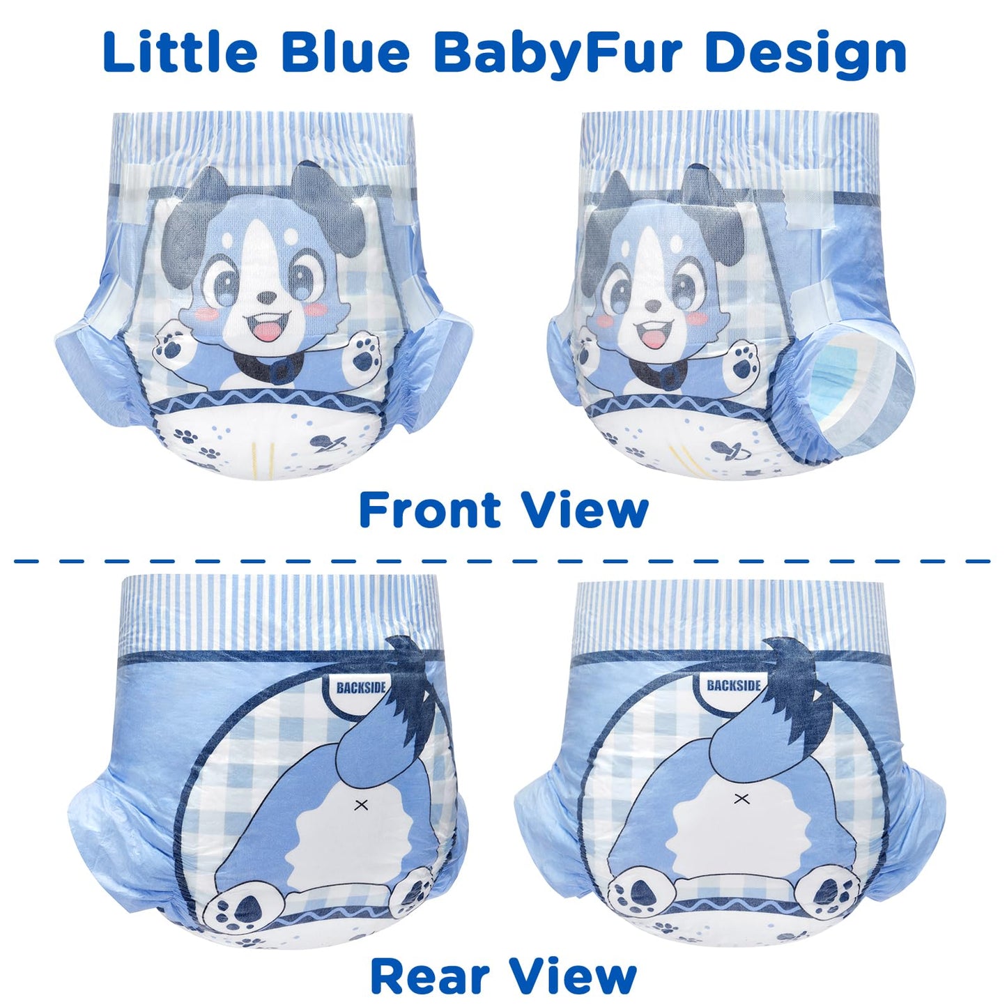 Littleforbig Adjustable Hook-and-Loop Fastener Closure Adult Printed Cloth Back Diaper 10 Pieces - Little Blue BabyFur (X-Large 48"-56")