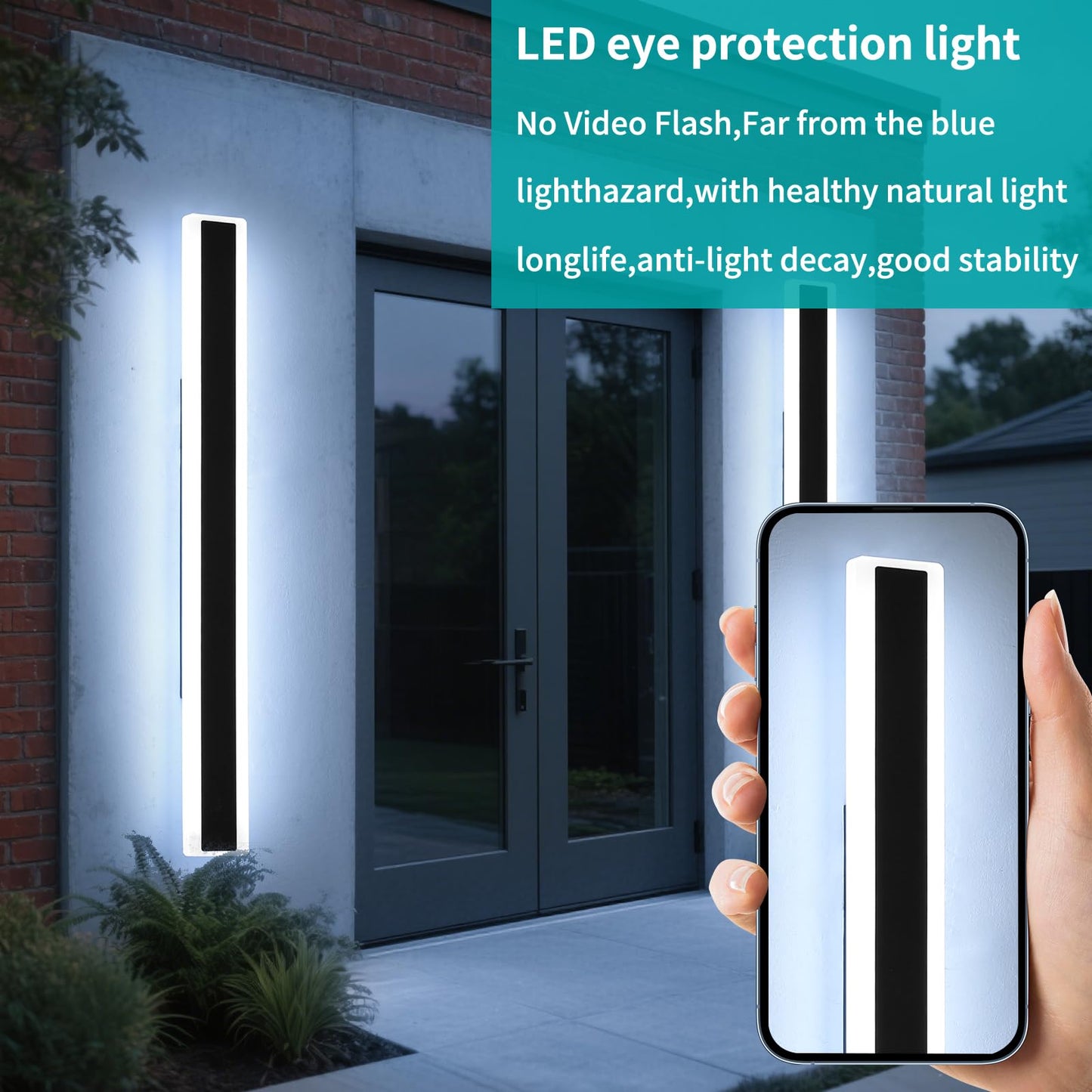 Mikeru 2Pack 70.8Inch Long Led Wall Light  6000K Cool White Modern Outdoor Wall Light Ip65 Waterproof Black Acrylic Porch Exterior Lighting Fixtures  Exterior Wall Mount Lights