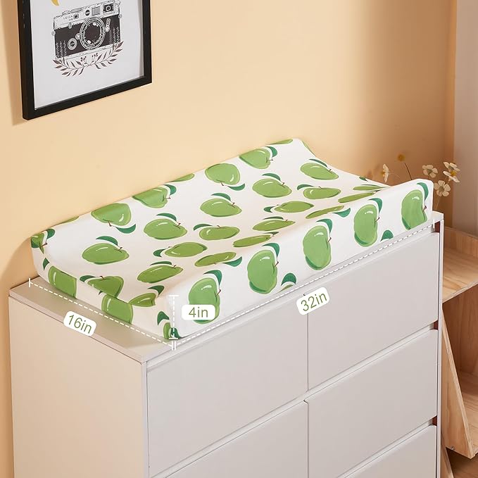 TILLYOU Baby Changing Pad Cover, Changing Table Cover for Girls Boys, Ultra Soft Breathable, 2 Pack Green Apple & Fruit Green
