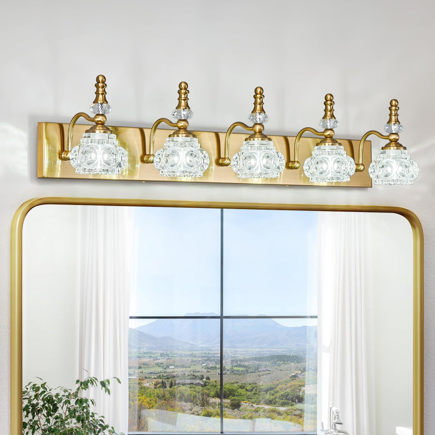 Lbsqj Modern Glass Crystal Vanity Light - Vintage Bathroom Lighting Fixtures Over Mirror  5 Light Vanity Lights G9 Bulb (35.43 Inch  Gold)