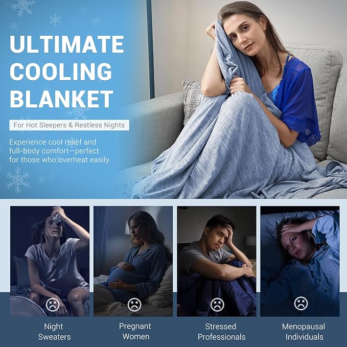 Elegear Revolutionary Cooling Blanket Queen Absorbs Heat to Keep Body Cool for Night Sweats, Arc-Chill Cool 3.0 Fiber Q-Max>0.5 for Hot Sleepers, Lightweight Summer Cold Blankets for Sleeping, Blue