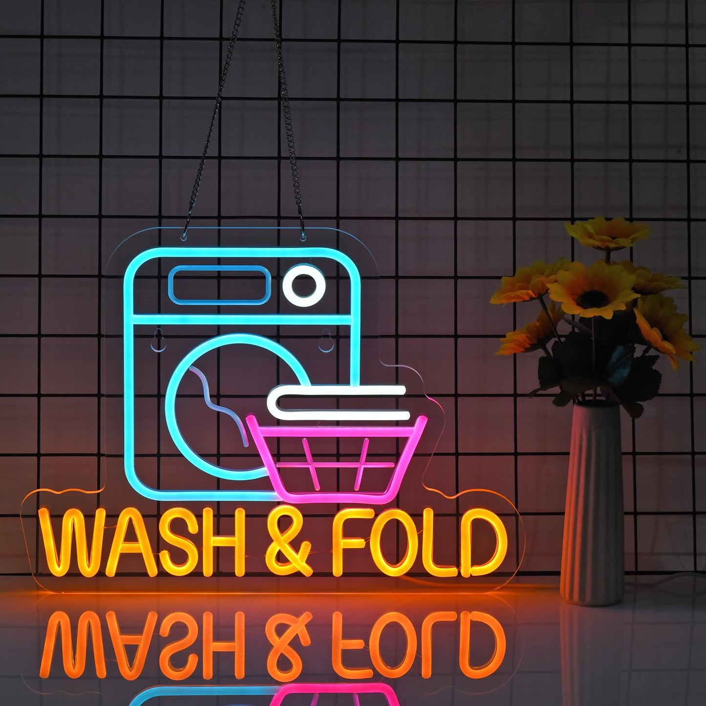 Jomobuty Wash & Fold Neon Sign For Laundry Room Wall Decor Led Light Up Sign Business Signage For Home Laundromat Wash Room Decor Gift 16.1 X 11.8 Led Art Wall Hanging Decorative Lights