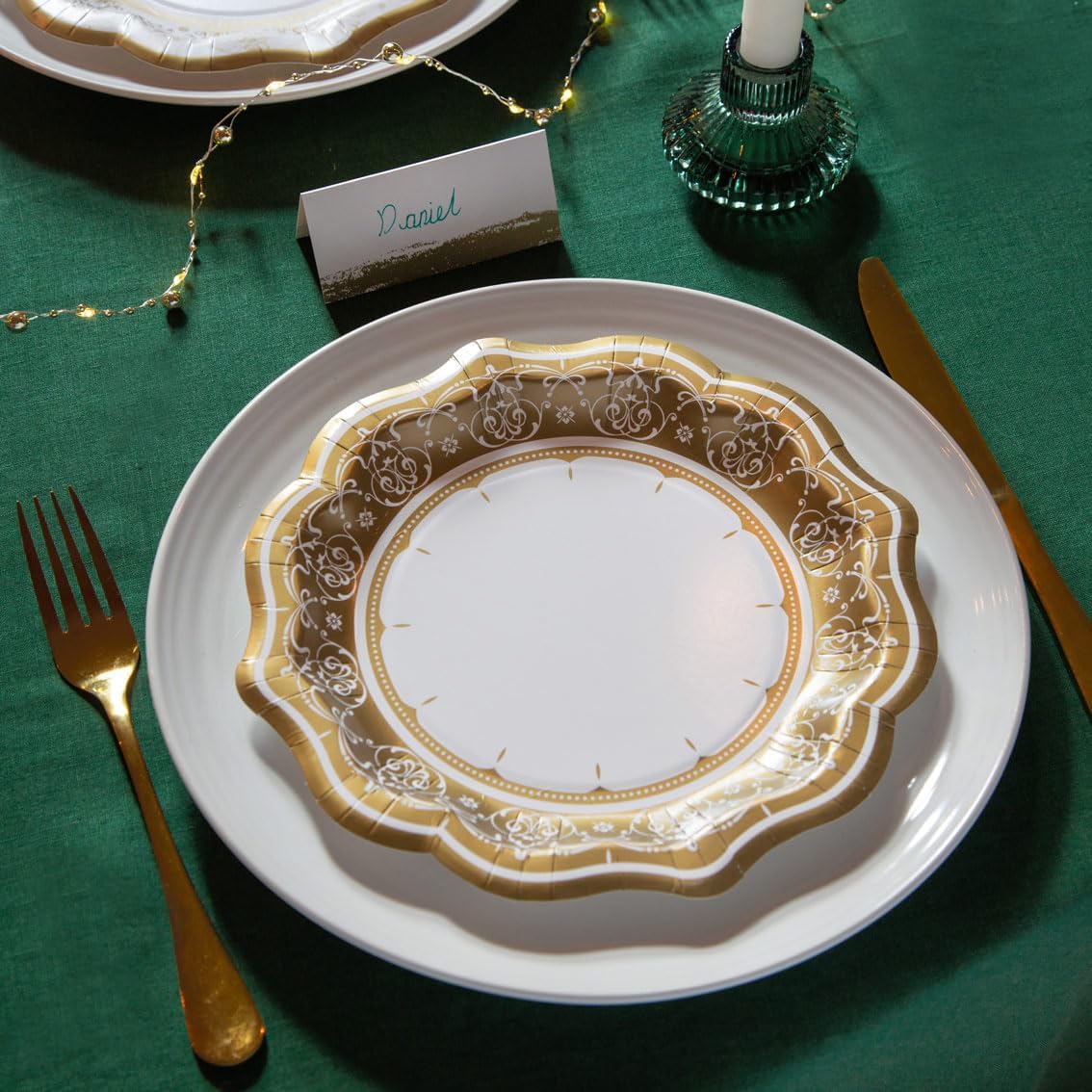 Talking Tables 24 x Gold Disposable Paper Party Plates in 3 Styles, Strong and Sturdy Elegant Scalloped Design Recyclable Dishes for Christmas, Birthday Weddings, Anniversary 9inch