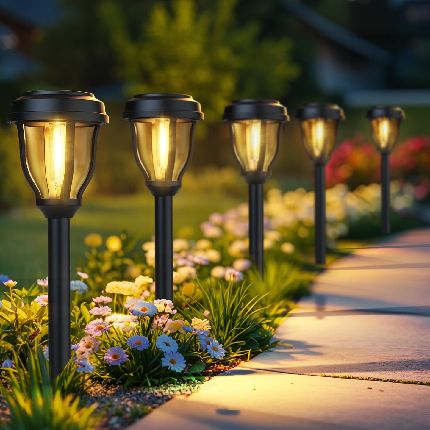 Deraysion 6 Pack Solar Lights Outdoor  Solar Pathway Lights Waterproof Garden Landscape Lighting For Path  Yard  Walkway  Driveway Decor- 6 Pack Warm White
