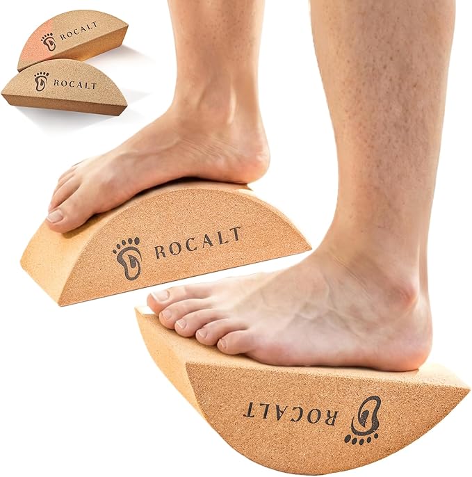 Rocalt 2 Pack Cork Yoga Blocks, Half Moon Yoga Block & Calf Stretching, Cork Foot Stretcher for Plantar Fasciitis Relief, ...