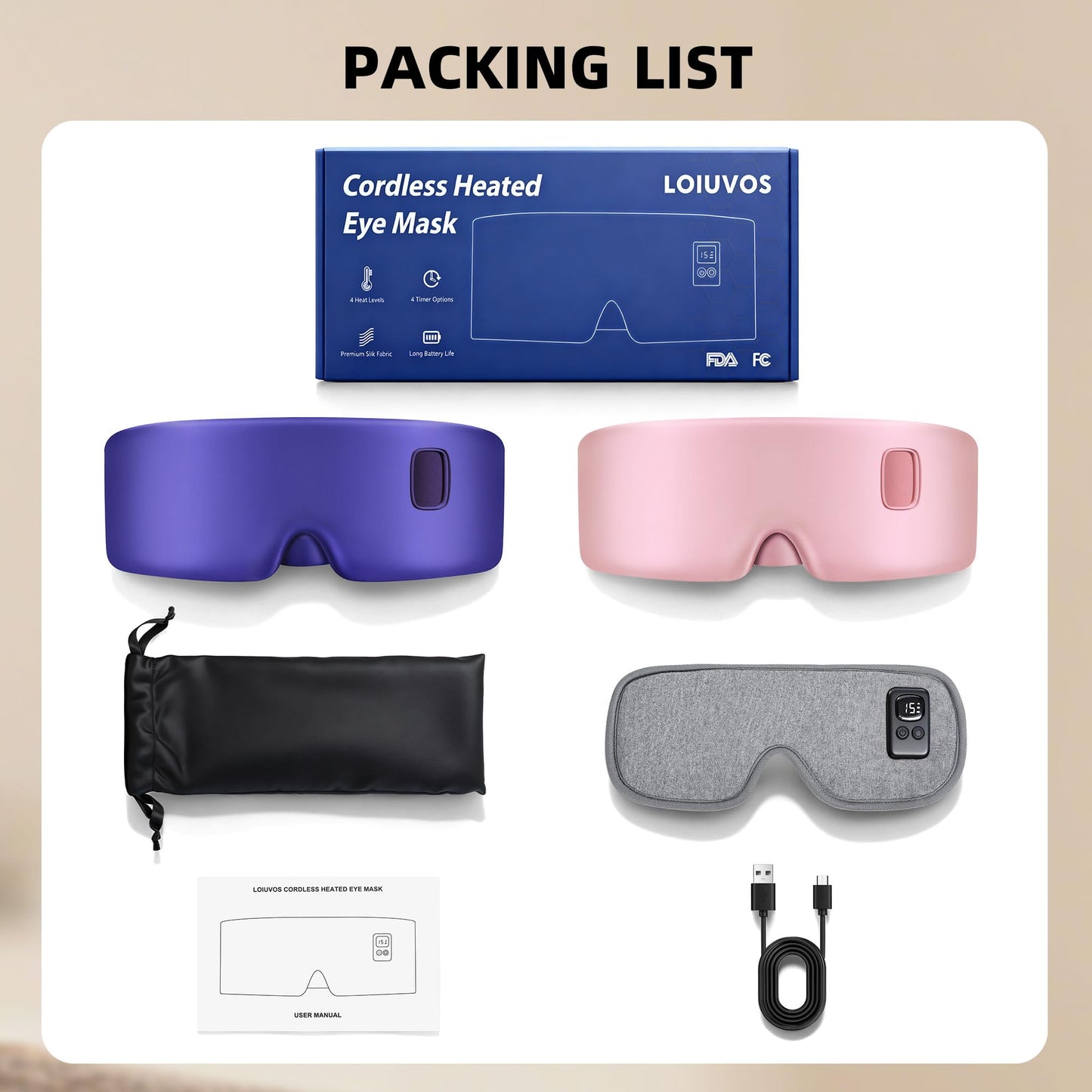 Heated Eye Mask for Dry Eyes, Cordless Warm Eye Compress 120-Min Battery, Eye Strain Relief, Washable Silk Travel Eye Mask with Extra Cover for Better Sleep (Pink & Purple)