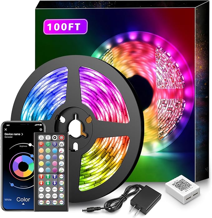 Nexillumi Led Lights for Bedroom 100ft Music Sync Color Changing Led Strip Lights Smart with Remote and App Control Built-...