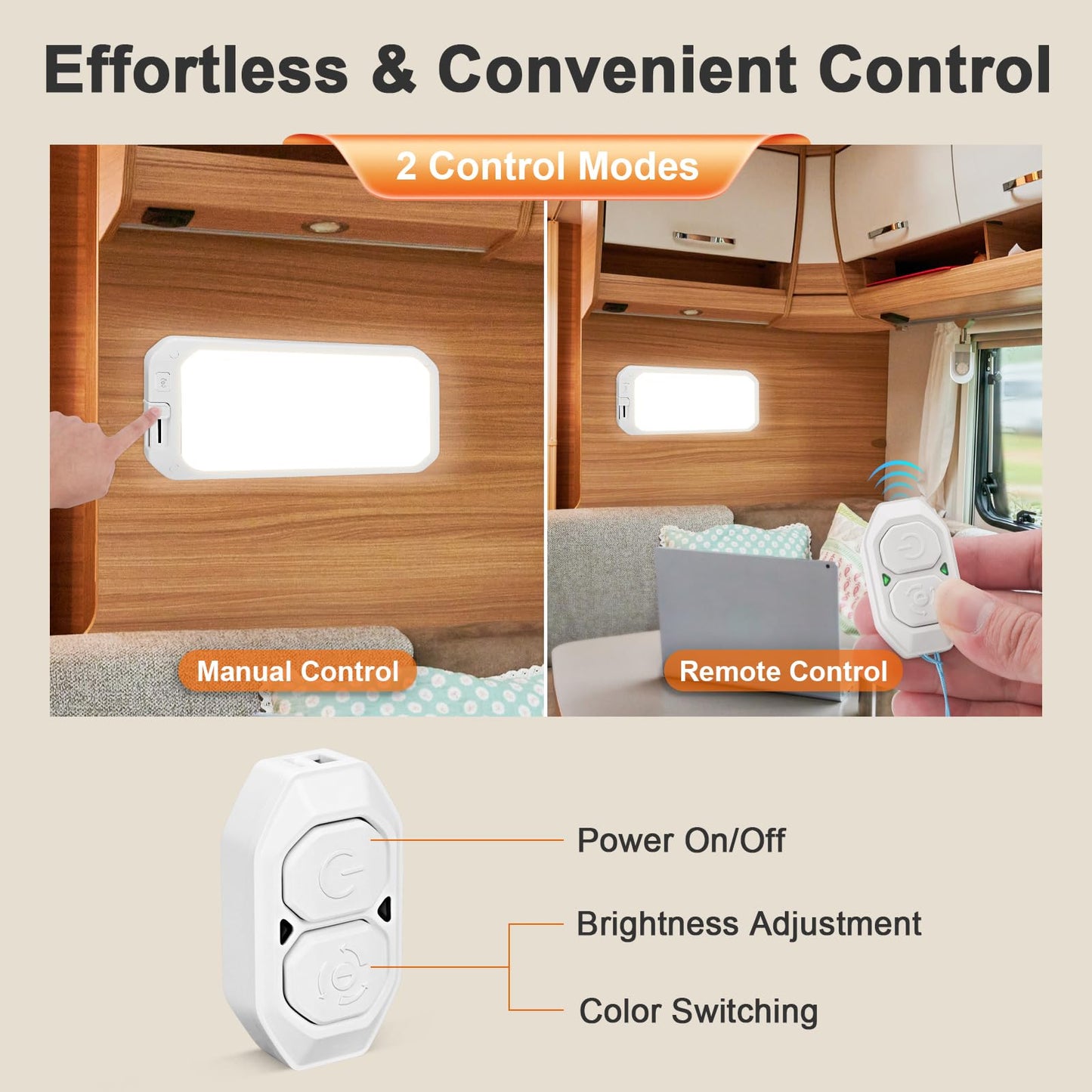 SKYJDM RV Interior Lights 1200LM, 3 Color Dimmable LED, 4 Pack, 12V, White, Remote Control, for RVs/Camper/Boat