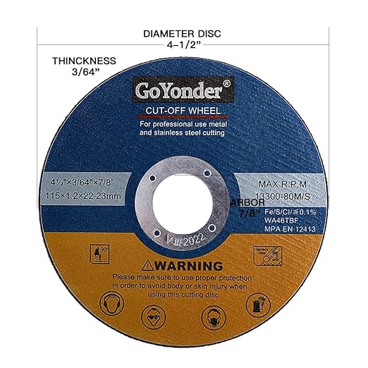 GoYonder 10 Pack 4.5" Cutting Wheel for Metal, Stainless, Steel 4-1/2" x 0.045 x 7/8-Inch Ultra Thin Cut-Off Wheel for Angle Grinders-blue
