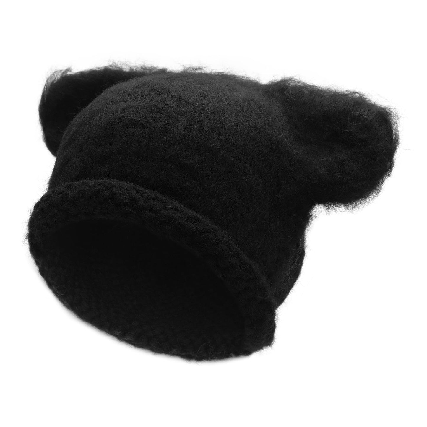 ZLYC Women Crochet Hat Knit Cat Ear Slouchy Beanie Cute Vintage Grunge Fuzzy Hat, Bear Ear Black