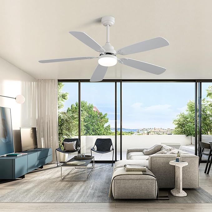 NicBex Ceiling Fan 52 Inch Indoor Modern Ceiling Fans with LED Light and Remote Control 6 Wind Speed Ceiling Fan with 5 Blades and Double Finish for Living Room, Bedroom, White