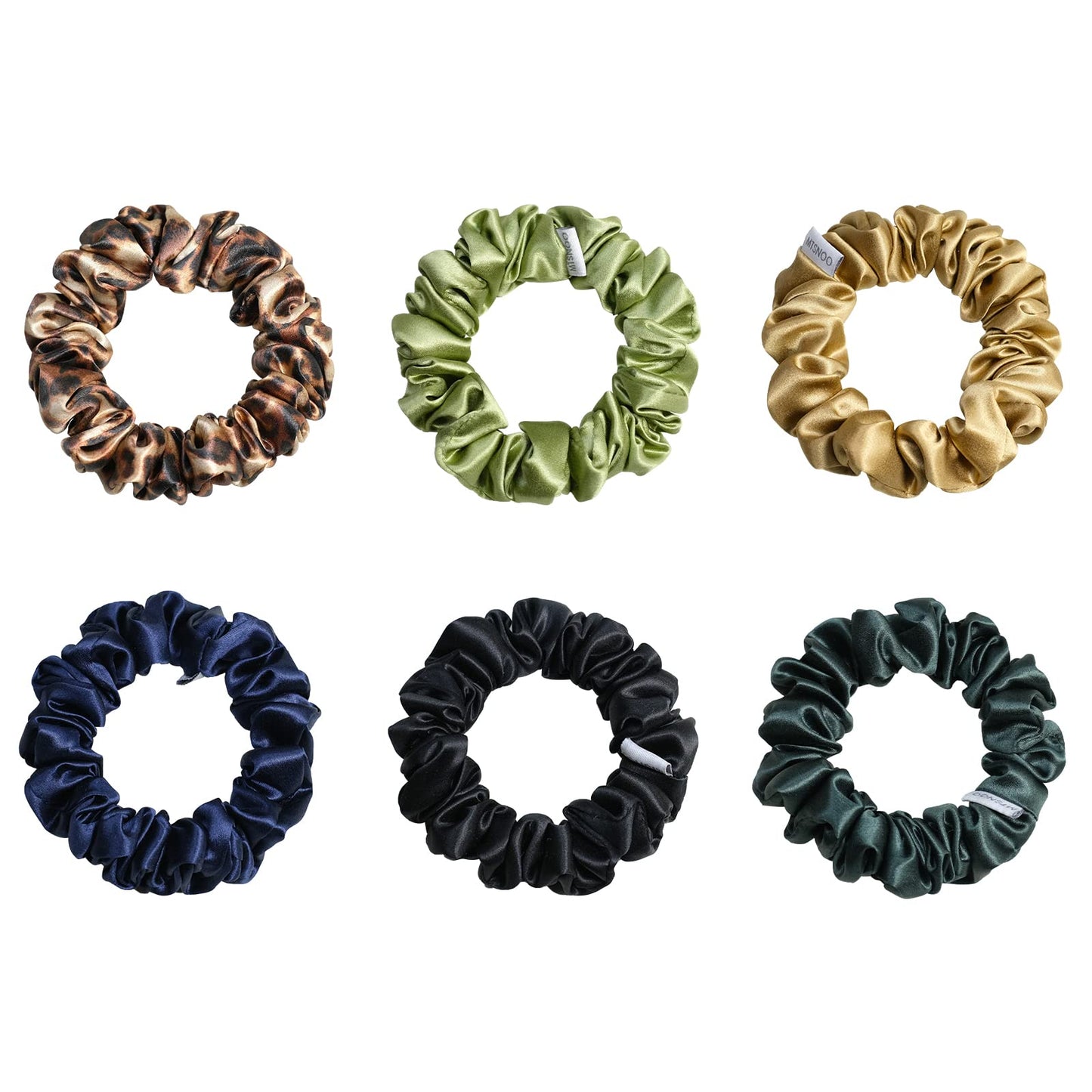 MTSNOO Silk Scrunchies, 100% Pure 22 Momme Mulberry, 6 Count, for Hair Sleep, with Elastic Band, Mini Silk Curly Hair Scrunchies