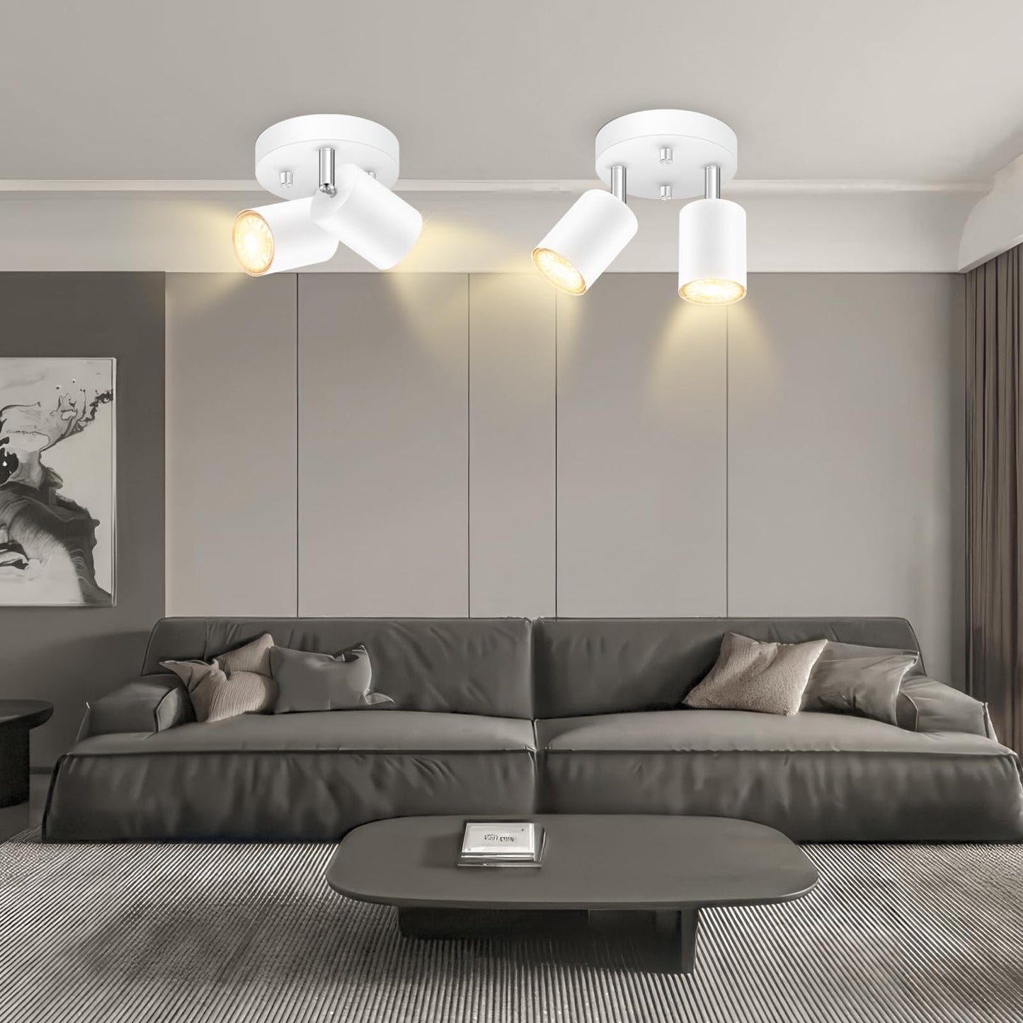 2 Light Track Lighting Fixtures Ceiling  Matte White Round Directional Ceiling Spotlight  Gu10 Flush Mount Track Fixture  Flexibly Rotatable Light Head For Kitchen/Living Room  Bulb Not Included